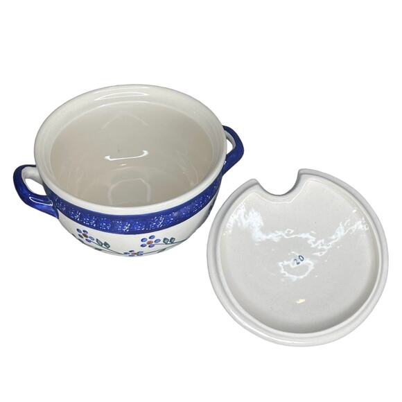 VTG Wiza Poland COVERED DISH Sugar Bowl Gravy Mini Crock Handles Polish Pottery - Picture 4 of 6